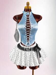 Amplova 低腰浪漫波点蕾丝腰带公主泡泡裙 - 彩色 - 查看 3