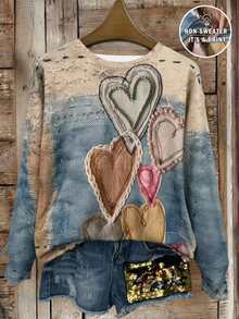 Women's 3D Printed Long Sleeve Crew Neck Sweater, Style, Ultra-High Definition Realistic Heart Pattern, Suitable For Casual Elegant Outfits - All Seasons - Multicolor - View 1