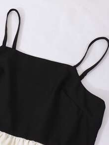 Teen Girls Elegant Style Pink Bow Sleeveless Camisole Mini Dress, Waist Cinched, Suitable For Vacation, Party, Daily Wear, Spring/Summer - Black - View 6