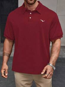 Manfinity Homme Men's Plus Size Single-Breasted Casual Short Sleeve Polo Shirt, Summer - Burgundy - View 3