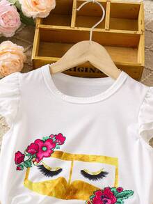 SHEIN Set de pantaloni Palazzo, cu mâneci bufante, florale, cu mâneci bufante, și cu model de trandafiri, ținută elegantă și confortabilă pentru primăvară/vară