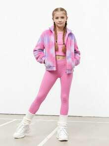 JNSQ Set de 3 piese pentru fete preadolescente, include jachetă pufoasă îngroșată, maiou mulat și pantaloni de yoga groși, potrivit pentru purtare zilnică de toamnă/iarnă, activități în aer liber, vacanță, streetwear, petreceri și timp liber - Roz - Vizualizare 1