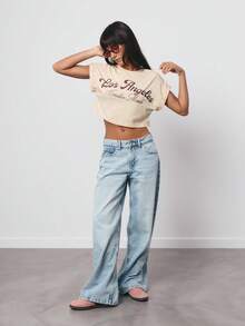 SURIMA 杏色休闲简约女式短袖宽松圆领T恤 - 杏色 - 查看 3