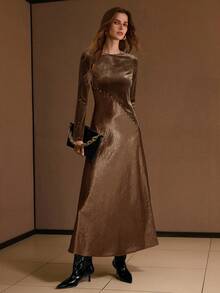 MOTF PREMIUM VELVET & SATIN PATCHWORK HIGH SPLIT HEM DRESS