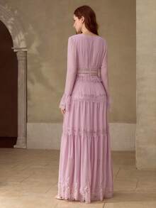 MOTF PREMIUM WOMEN'S LACE PATCHWORK LONG DRESS, AUTUMN/WINTER - Violet Purple - View 3