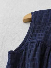 GlowEve Women's Front Button Textured Pleated Round Neck Camisole - Navy Blue - View 5