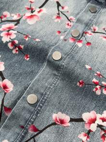 ROMWE MEN Men's Floral Print Long Sleeve Denim Shirt - Blue - View 5