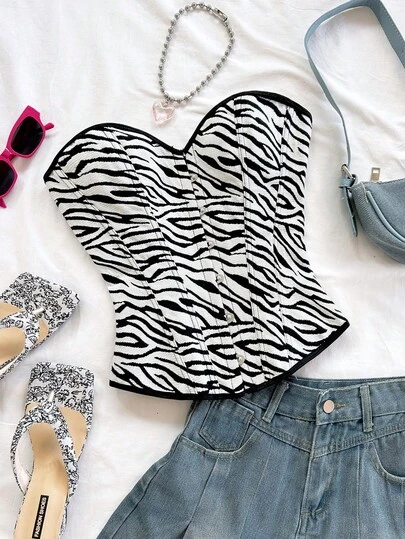 Soleia Vintage Palace Style Colorful Floral Jacquard Print Tube Top With Button And Tie Back Design, Suitable For Vacation