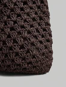 Ontre Vacation Casual Versatile Hollow Straw Shoulder Bag - Coffee - View 6