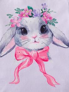 Young Girl' Delicate Purple Rabbit Pattern Short Sleeve Pajama Set - Mauve Purple - View 6