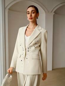 ZEYLAH Blazer ajustado con adornos de strass, primavera/verano - Beis - Ver 5