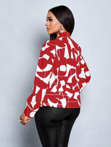 SOLERSUN Áo cánh dài tay họa tiết hoa thanh lịch dành cho nữ, thích hợp mặc đi làm, công sở, thu/đông - Đỏ - Xem 2