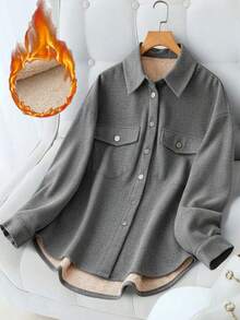 Chaqueta Camisa de Mujer de Pana Acogedora con Forro Polar y Botones - Gris - Ver 1