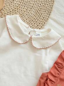 SHEIN Vintaside Kids Bộ đồ liền thân tay bồng cổ tròn in hoa bằng vải cotton cho bé gái và váy yếm thêu, trang phục lấy cảm hứng từ phong cách cổ điển cho tiệc vườn hồng, ngày lễ, Giáng sinh, năm mới, ngày lễ tình nhân - trái cam - Xem 7