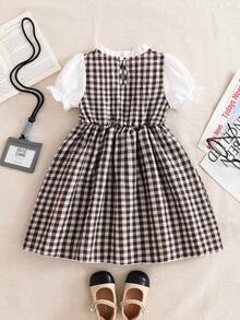 Elladie kids 这款女童复古法式优雅可爱格子碎花长袖连衣裙，长度及膝，适合女孩夏季穿着，出席家庭聚会、派对和玩耍等场合。连衣裙的设计让女孩看起来活力四射、可爱迷人，更添几分青春气息。穿上它，女孩在与家人共度时光时，定能充满乐趣和活力！ - 棕色 - 查看 2
