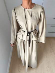 Siren Gaze 女士秋冬新款撞色滚边半身裙套装 - 杏色 - 查看 4