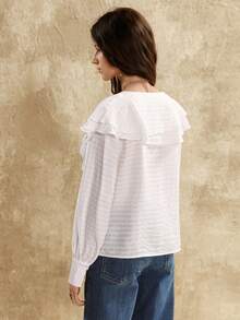 Women's Casual Ruffled Collar Long Sleeve Blouse, Bohemian Style, Autumn/Winter - White - View 2
