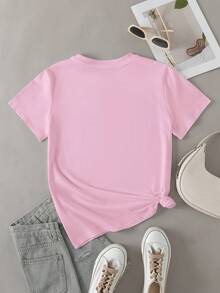 EMERY ROSE 女士标语刺绣圆领短袖休闲百搭T恤 - 粉色 - 查看 2