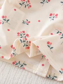 SHEIN Babygirl Cute Casual Floral Knit Peter Pan Collar Long Sleeve Loungewear Set