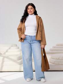 SHEIN EZwear 女式针织高领大码 T 恤 - 白色 - 查看 6