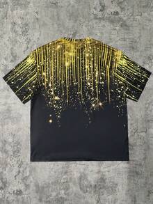 Manfinity Dauomo 男士黑色T恤，饰有金色亮片图案 - 休闲圆领短袖夏季上衣，常规版型，休闲夏季上衣 | 亮片图案T恤 | 舒适版型 - 彩色 - 查看 2