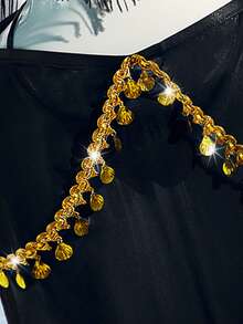 SHEIN 大码女士性感流苏无钢圈三件套内衣套装 - 黑色 - 查看 3