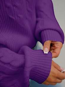 SAYEHFBABY Pulover casual cu mânecă tip felinar, culoare solidă, toamnă - Violet - Vizualizare 3