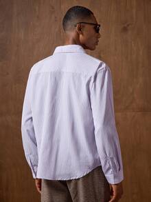 AKNOTIC Business Casual Chemise à manches longues rayée décontractée pour hommes, automne - Parme - Voir 7