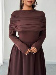 Elenzga Plus Size Women's Long Sleeve A-Line Elegant Romantic Dress, Autumn/Winter Fall - Coffee Brown - View 3