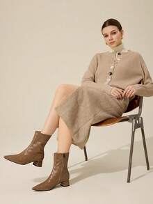 CUCCOO CHICEST Botines de tacón grueso de punta fina y versátiles para mujer - Marrón - Ver 3