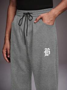 STYNVO 男士弹力腰带抽绳宽松口袋直筒休闲运动裤健身运动裤男士灰色运动裤男士叠层运动裤 - 深灰色 - 查看 5