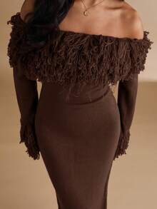 Silquee Women's Fashionable Elegant Off Shoulder Fitted Sweater Dress In Fall/Winter - Coffee Brown - View 8