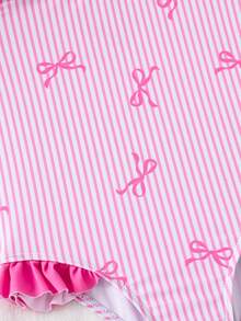 Emery Rose Kids Emery Rose Kids Traje de baño de una pieza con decoración de flor 3D y lazo a rayas para niña - Rosa - Ver 5