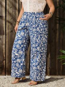 EMERY ROSE Plus Size Women Floral Print Loose Straight Leg Jeans - Multicolor - View 6