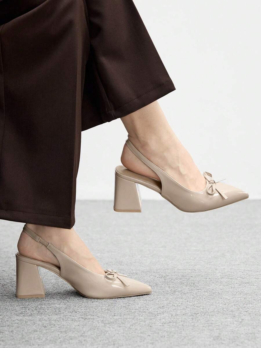 CUCCOO BIZCHIC Women's Pointed Toe Bow Decor Fashionable Versatile High Heels For Christmas