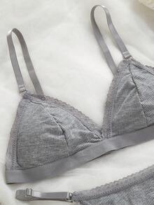 SHEIN Women's Basic Color Camisole Bra & Bikini Bottom Set  For Everyday Wear Casual Without Padding - Grey - View 4