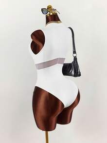 Amplova Women's Fashionable Sexy Mesh Patchwork Sleeveless Bodysuit, Suitable For Outdoor Spring/Summer Wear - White - View 11