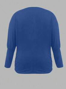 EMERY ROSE Áo thun dệt kim dài tay cổ tròn màu trơn thường ngày cỡ lớn dành cho nữ, mùa thu/đông - Màu xanh lam - Xem 2