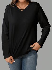 EMERY ROSE Koszulka damska z okrągłym dekoltem i długim rękawem w dużym rozmiarze, czarna