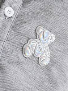 SHEIN 女童休闲Polo领短袖可爱粉色连衣裙，荷叶边下摆设计 - 灰色 - 查看 5