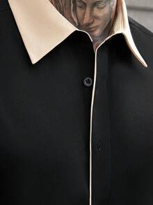 Manfinity CasualCool 男士休闲商务衬衫，撞色拼接领口和前襟纽扣 - 彩色 - 查看 4