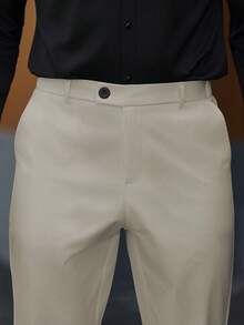 Manfinity Mode Pantalones de traje de unicolor versátiles y de moda para hombres - Caqui - Ver 3
