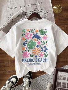 INAWLY Camiseta de manga corta de cuello redondo con estampado de plantas, de estilo casual de verano - Blanco - Ver 6