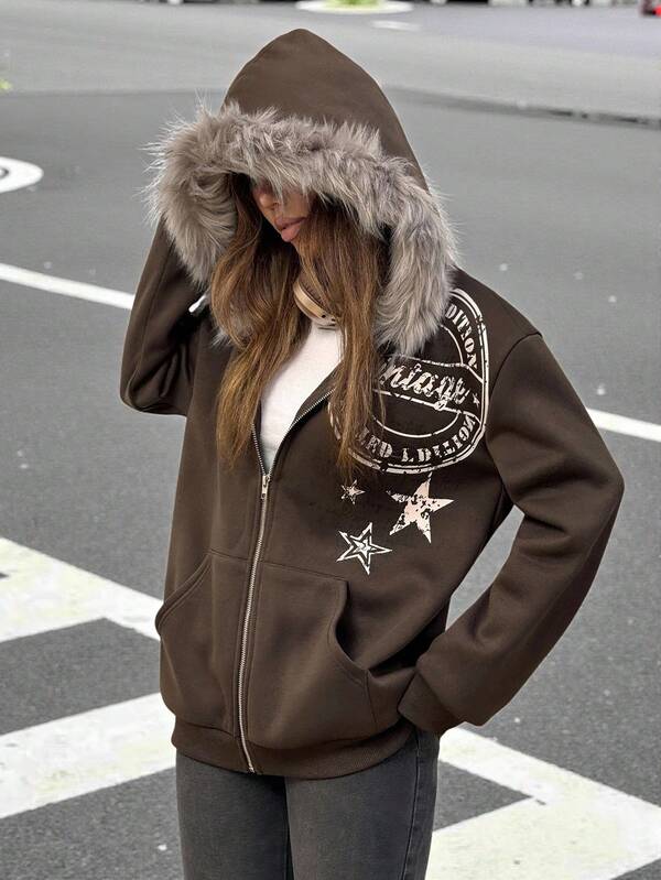 Muchica Women's Simple Printed Fleece Hoodie, Casual Daily Sweatshirt,Long Sleeve Tops In Fall/Winter