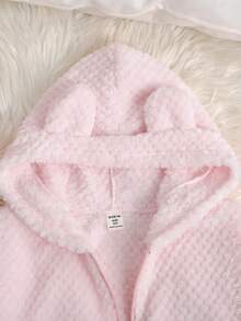 SHEIN Tween Girls' Casual Reversible Thermal Lined Thick Cute 3D Ear Hooded Short Teddy Jacket Coat, Autumn/Winter, Girl Plush Sweater, Hooded Pink Outerwear, Pink Plush Jacket, Girls Zip Up Hoodie, Tween Plush Jacket, Girls Sweater Jacket, Hooded Zipper Outerwear - Baby Pink - View 4