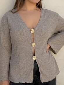 Nezia Cruz Plus Size Women Metal Flower Single-Breasted Long Sleeve Loose Casual Jacket,Fall Clothes For Women Winter Autumn - Camel - View 4