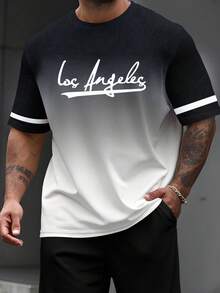 Manfinity Homme 夏季大码男士休闲渐变字母印花T恤 - 彩色 - 查看 1