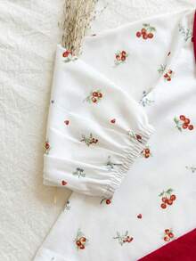 2pcs Baby Girls' Comfortable Casual Red Collar Cute Print Long Sleeve Top And Matching Red Suspender Skirt Dress Set, Versatile Countryside Style, Suitable For Spring/Autumn, Daily Wear, Home, Outdoor, Travel, School