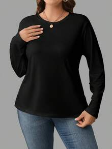 EMERY ROSE Koszulka damska z okrągłym dekoltem i długim rękawem w dużym rozmiarze, czarna