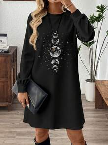 SHEIN LUNE 女士月亮星星印花短裙，适合外出、通勤、约会和派对，时尚别致 - 白色 - 查看 5